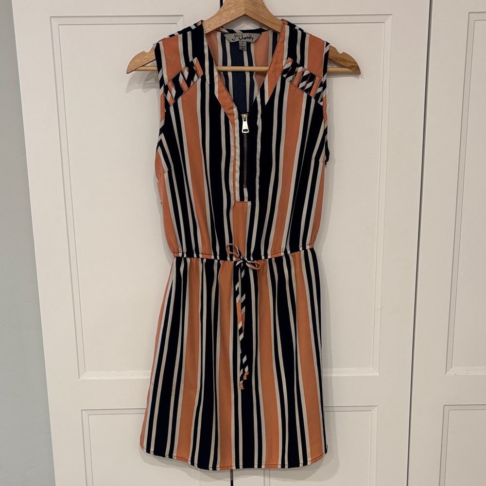 Striped Zip-Front Sleeveless Dress - S
